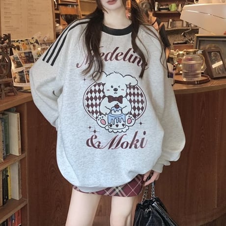 トレーナー スウェット トップス サイドライン プルオーバー 長袖 オーバーサイズ ルーズカジュアル 韓国ファッション レディース ストリートファッション DTC-735649710307