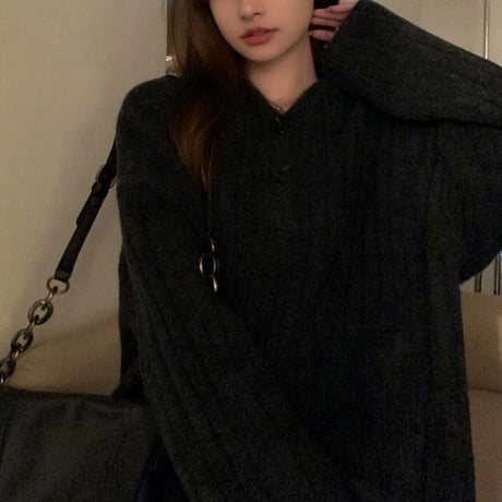 フード付き ニットセーター ハーフボタン ニットパーカー ミディアム丈 ニット ゆったり 長袖 韓国ファッション レディース カジュアル 大人可愛い ガーリー DTC-661225909615