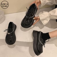 艶あり・艶なしの2タイプ展開！ ローファー 厚底 22.5～24.5cm チェーンデザイン 厚底シューズ グロス ＆ マット 韓国ファッション レディース 美脚 DTC-652896814273