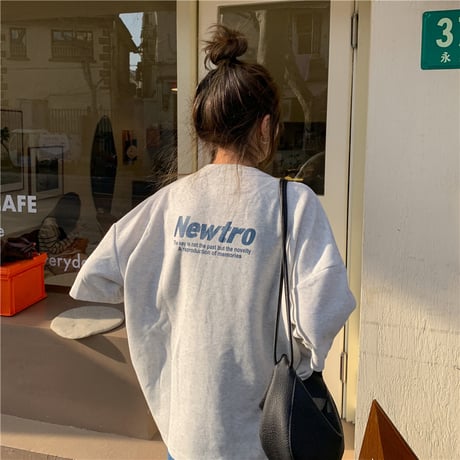 tシャツ ワンポイント バックプリント オーバーサイズ 半袖 ドロップショルダー クルーネック シンプル ルーズ レトロ 大人可愛い ガーリー カジュアル DTCA-645393552994