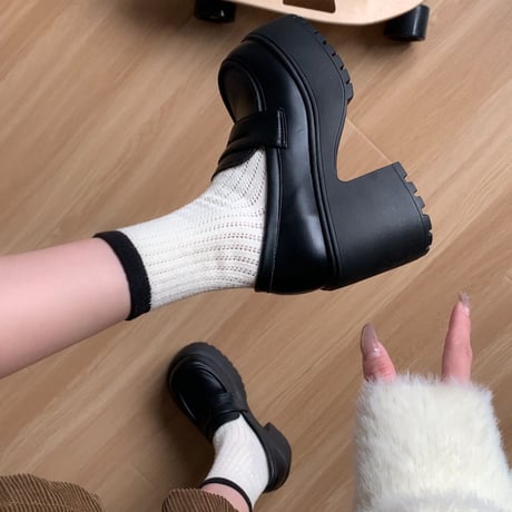 厚底ローファー 22.5～25.0cm 9cmヒール ラウンドトゥ 光沢あり 光沢なし 厚底シューズ  韓国ファッション レディース DTCA-742428853971
