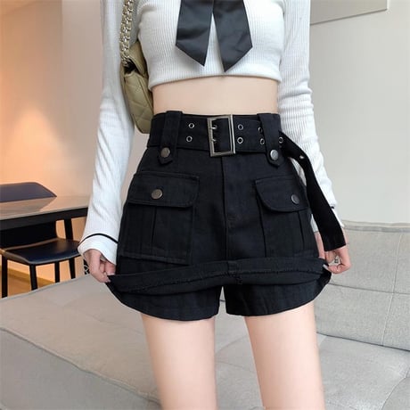 デニム ショートパンツ スカート風 ハイウエスト Aライン レトロ 韓国ファッション レディース 大人可愛い ガーリー カジュアル DTC-680226852680