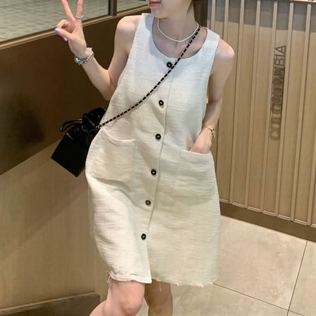 ベストワンピース ノースリーブ ワンピース ミニワンピース ルーズウエスト ルーズ レトロ 韓国ファッション レディース 大人可愛い ガーリー DTC-674611062977