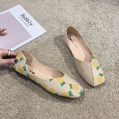 パンプス フルーツ柄 フラットシューズ ぺたんこ 韓国ファッション レディース シンプル フラットパンプス シューズ いちご柄 パイナップル柄 チェリー柄 かわいい 610995457990