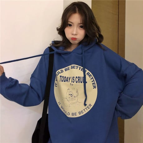 【選べる2カラー】 パーカー プルオーバー 韓国ファッション レディース ストリート系 ロゴ プリント 薄手 秋冬 秋 冬 (DTC-602174225125)