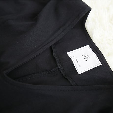 レディース 深Vネックヘムチュニック サイドスリット アシンメトリー トップス チュニック Tシャツ 大きいサイズ 体型カバー (DCT-589010553510)