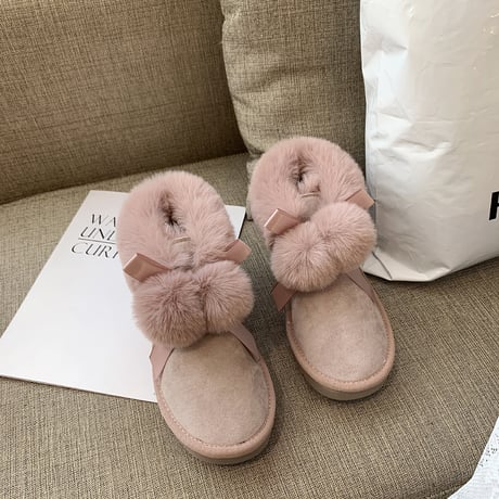 ファーブーツ ショートブーツ 22.5～24.5cm ファーシューズ ボンボン ムートンブーツ カジュアル 歩きやすい おしゃれ 疲れない 大人可愛い ガーリー DTC-607619523952