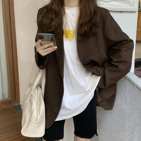 テーラードジャケット ダブルブレスト  ルーズ 韓国ファッション レディース ジャケット ブレザー レトロ シンプル ガーリー DTC-627412855563