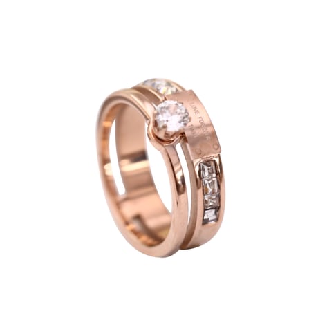 リング 指輪 金属アレルギー対応 2連リング CZ ローズゴールド アクセサリー シンプル チタンスチール316L DTC-571214294981