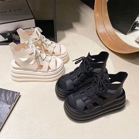厚底サンダル グラディエーター 22.0～24.5cm サンダル レースアップ 厚底 スタイルアップ トレンド 韓国ファッション レディース DTC-795162835530