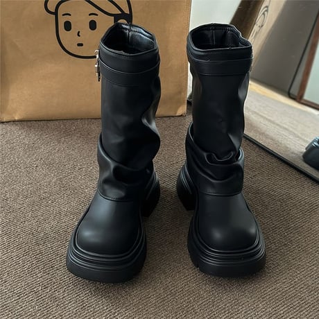 厚底 ショートブーツ 22.5～25.0cm エンジニアブーツ PU フェイクレザー 厚底ブーツ プラットフォーム ブーツ カジュアル 韓国ファッション レディース DTCA-824995505536