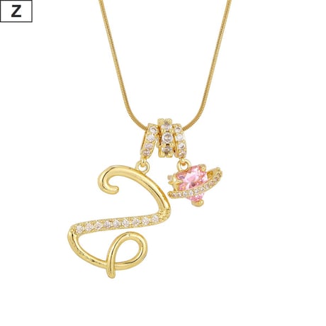 イニシャル Ａ-Ｚ ネックレス チェーン付き ゴールド アルファベット ハートチャーム スネークボーンチェーン ペンダント アクセサリー 合金 ジュエリー DTCA-1026122476779