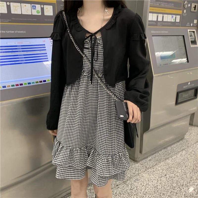 2点セット　エムズグレイシー 千鳥格子 リボン ワンピースとボレロ　モノトーン M'S GRACY 2023 Early Autumn Collection | msgracy