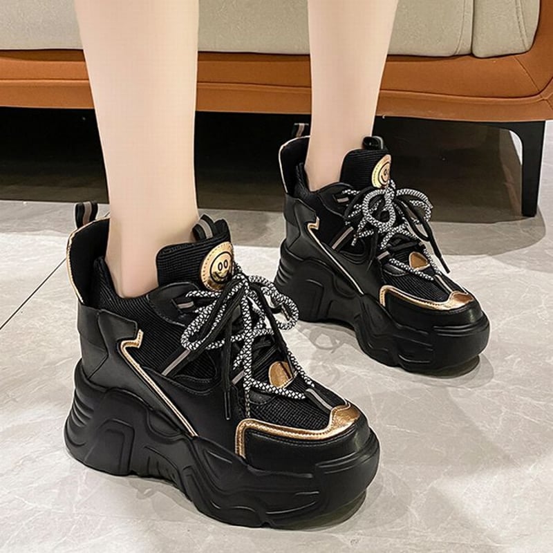 厚底スニーカー 22.0～24.5cm インヒール ハイカット メッシュ