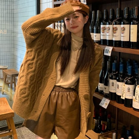 ケーブル編み カーディガン オーバーサイズ ニット Vネック 長袖 ルーズ ゆったり ルーズ レトロ 韓国ファッション レディース 大人可愛い ガーリー カジュアル DTC-736110155925