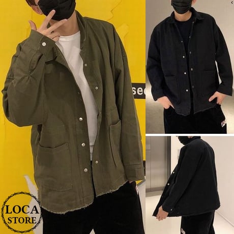 メンズ ダメージ加工 切りっぱなし ジャケット ミドル丈 韓国ファッション (DCT-588336778016)