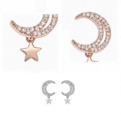 ピアス イヤリング ムーン スター 月 星 ラインストーン キラキラ 韓国アクセサリー クリップ キャッチ 合金 シルバー925 アクセサリー DTC-576399845458