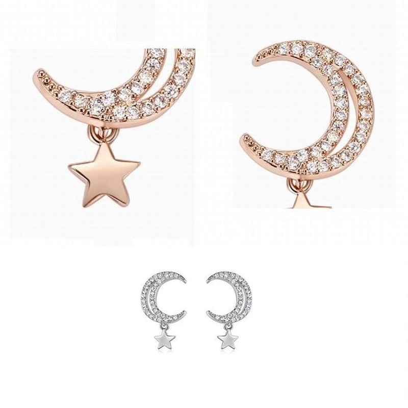 ピアス イヤリング ムーン スター 月 星 ラインストーン キラキラ 韓国