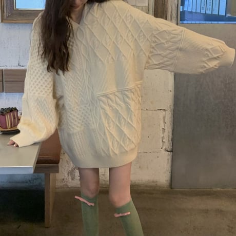 フード付き ニット セーター ルーズ プルオーバー ケーブル編み ゆったり 長袖 レトロ 韓国ファッション レディース 大人可愛い ガーリー カジュアル DTC-691352117955