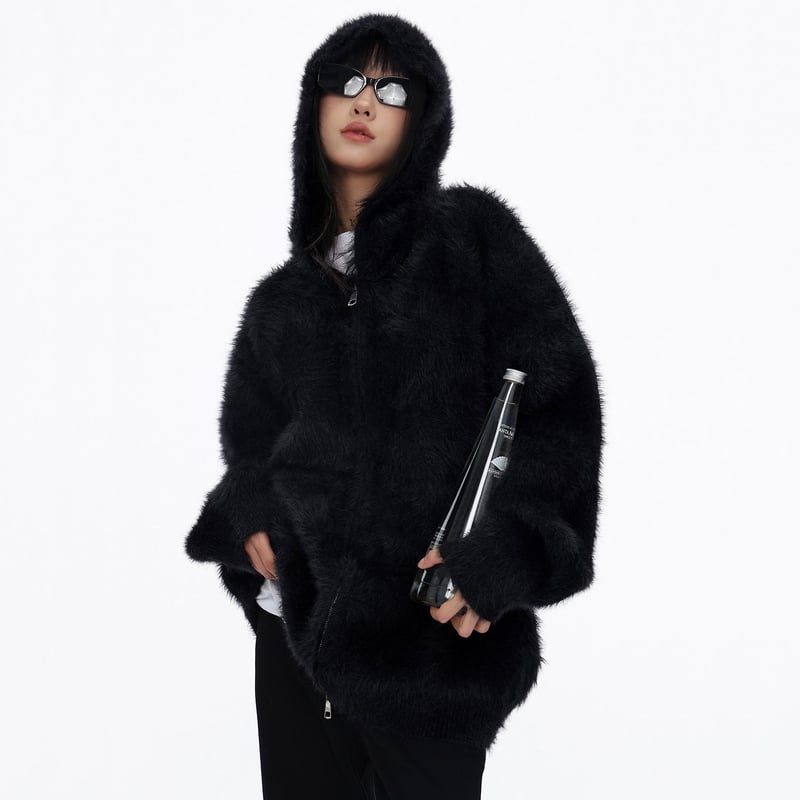 ダブルジップ ファーパーカー ボアパーカー フェイクファー ファー