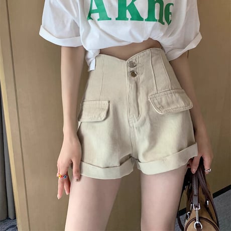 デニムショートパンツ ハイウエスト ワイドパンツ ショートパンツ デニム ショーパン レトロ 韓国ファッション レディース 大人可愛い ガーリー カジュアル DTC-671278604954
