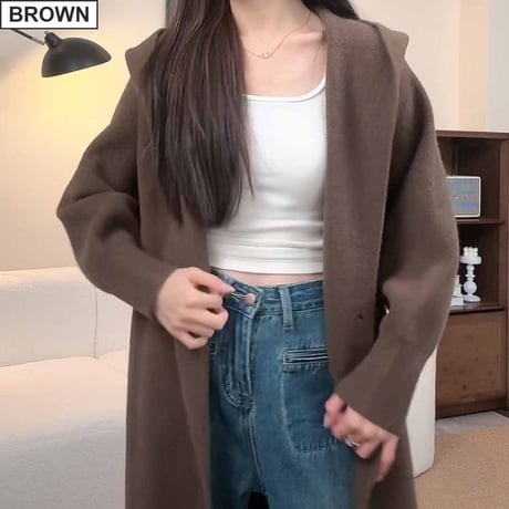 フード付き ロングニットカーディガン ニット ロング丈 カーディガン コーディガン 長袖 ゆったり ルーズ レトロ 大人可愛い ガーリー カジュアル DTCA-823949826525