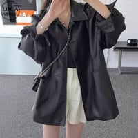 PU レザージャケット フェイクレザー アウター PUレザー ショートコート ライトアウター オーバーサイズ ゆったり レトロ 大人可愛い ガーリー カジュアル DTCA-832709432105