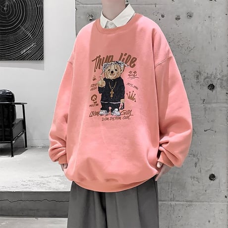 ユニセックス トレーナー クマちゃん ベアー プリント 長袖 スウェット オーバーサイズ ゆったり 韓国ファッション メンズ レディース カジュアル ストリート DTC-656851641972