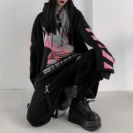ユニセックス パーカー 裏起毛 クマちゃん 袖プリント バックプリント 長袖 オーバーサイズ 韓国ファッション メンズ レディース ルーズ カジュアル ストリート系 DTC-631029893418