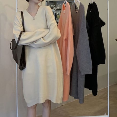 フード付き ニットワンピース ロングワンピース ルーズ ゆったり ルーズウエスト 長袖 レトロ 韓国ファッション レディース 大人可愛い ガーリー DTC-682629628231