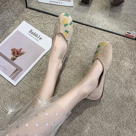 パンプス フルーツ柄 フラットシューズ ぺたんこ 韓国ファッション レディース シンプル フラットパンプス シューズ いちご柄 パイナップル柄 チェリー柄 かわいい 610995457990