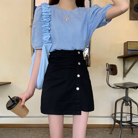 スカート ボタン プリーツ ショート丈 韓国ファッション レディース ミニカート Aライン ハイウエスト レトロ ガーリー 617672540254