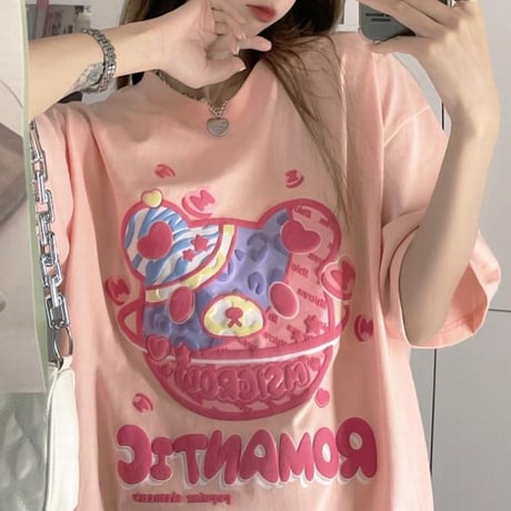 Tシャツ 半袖 クマちゃん ベアー プリント ビックサイズ 韓国ファッション レディース トップ 大きめ オーバーサイズ カジュアル ストリートファッション DTC-645684918459