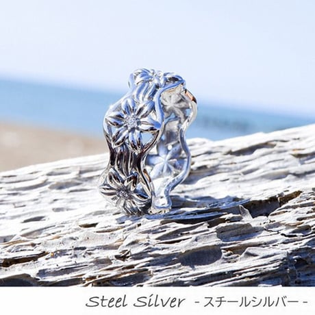 ハワイアンジュエリー リング 指輪 スクロール プルメリア ウェーブ CZ 金属アレルギー対応 メンズ レディース キュービックジルコニア サージカルステンレス インスタ grs8736