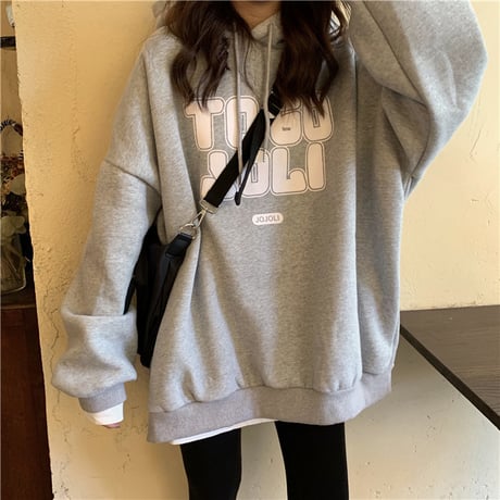 【3カラー】 プルオーバー パーカー ロゴ プリント オーバーサイズ ビッグシルエット レトロ 韓国ファッション レディース ストリート系 秋冬 秋 冬 DTC-607384562607
