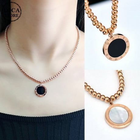 リバーシブル ネックレス 金属アレルギー対応 シェル ローマ字 チェーン付き ペンダント シンプル チタンスチール アクセサリー DTC-591504329800