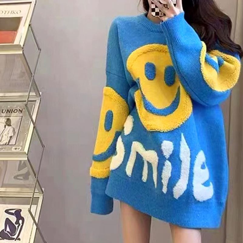 ニット スマイリー ニコちゃんマーク セーター トップス プルオーバー