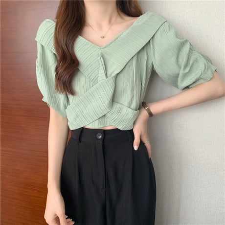 2way ブラウス Vネック オフショルダー 半袖 薄手 無地 韓国ファッション レディース トップス 大人可愛い ガーリー DTC-650101350711