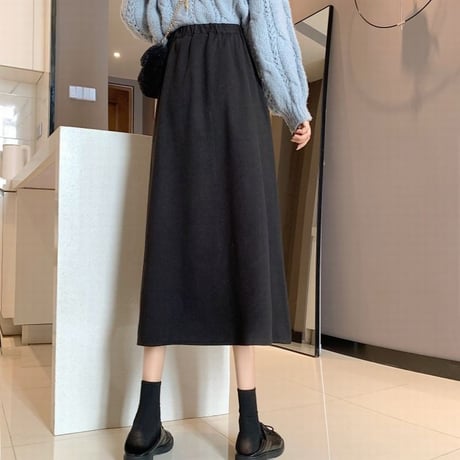 スカート ハイウエスト Aライン 秋冬 ミドル丈 韓国ファッション レディース ミモレ丈 カジュアル 大人可愛い ガーリー DTC-631987163027