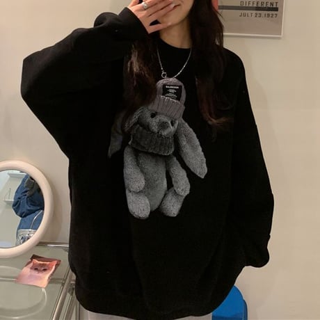 トレーナー うさぎ ラビット スウェット 厚手 オーバーサイズ 長袖 ゆったり レトロ 韓国ファッション レディース 大人可愛い ガーリー カジュアル DTC-659139065147