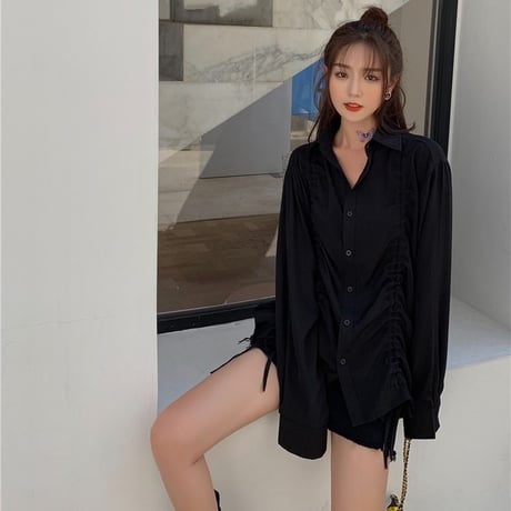 ギャザー シャツ ブラウス 絞り上げ 韓国ファッション レディース 長袖 トップス ゆったり 大人可愛い ガーリー DTC-618953320170