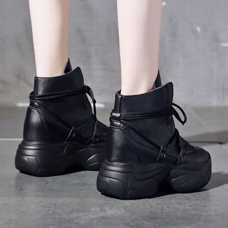 厚底 ハイカット スニーカー ショートブーツ 22.5～24.5cm インヒール シューレース 歩きやすい 疲れない カジュアル ガーリー DTC-627530386558