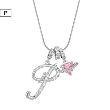 イニシャル Ａ-Ｚ ネックレス チェーン付き シルバー アルファベット ハートチャーム スネークボーンチェーン ペンダント アクセサリー 合金 ジュエリー DTCA-1026122476779