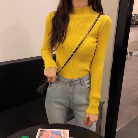 選べる9カラー リブニット タートルネック 韓国ファッション レディース トップス 長袖 シンプル 大人カジュアル オルチャン 韓国 (DTC-602341720666)
