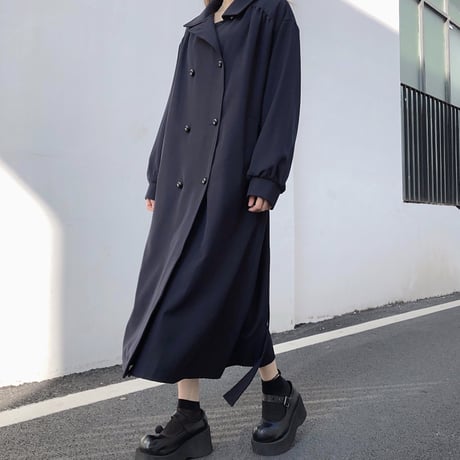 ロングコート ベルト付き ダブルブレスト 韓国ファッション レディース トレンチコート 長袖 ゆったり 大人カジュアル 大人可愛い ガーリー DTC-630621959680
