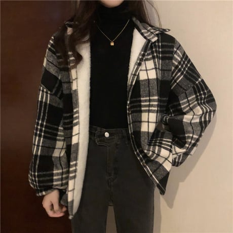 裏起毛 チェック柄 シャツ ジャケット アウター 厚手 暖かい チェックシャツ 長袖 ゆったり 韓国ファッション レディース 大人可愛い カジュアル レトロ DTC-658447529229