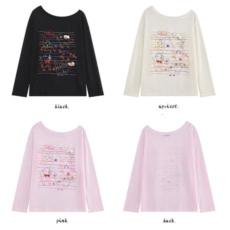 シアートップス 落書き風プリント 薄手 UVカット ワンショルダー シアーtシャツ ロンt トップス 日焼け防止 ゆったり 長袖 レトロ 大人可愛い ガーリー DTCA-925730185096