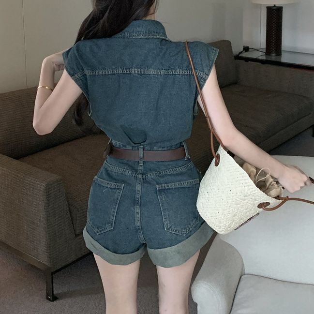 春夏✦デニムショートジャンプスーツ✦女子会コーデ 夏に一枚で着れるデニムジャンプスーツ👖 サラッとしてて