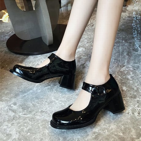 艶あり・艶なしの2タイプ展開！ パンプス チャンキーヒール 6cm 韓国ファッション レディース ラウンドトゥ キュート 痛くない かわいい 靴 歩きやすい 610065372757