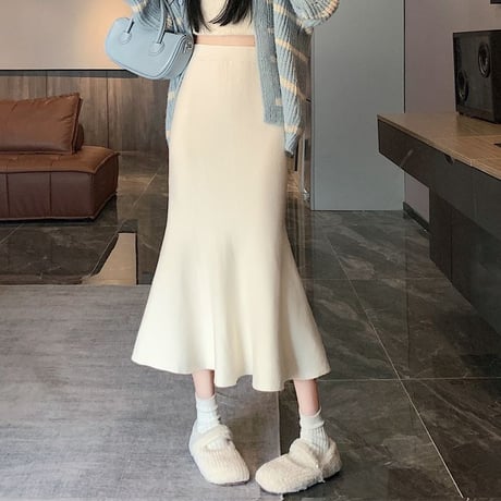 マーメイドスカート フィッシュテールスカート ロング丈 タイト ハイウエスト フレア ウエストゴム レトロ 韓国ファッション レディース 大人可愛い ガーリー DTC-693550950218